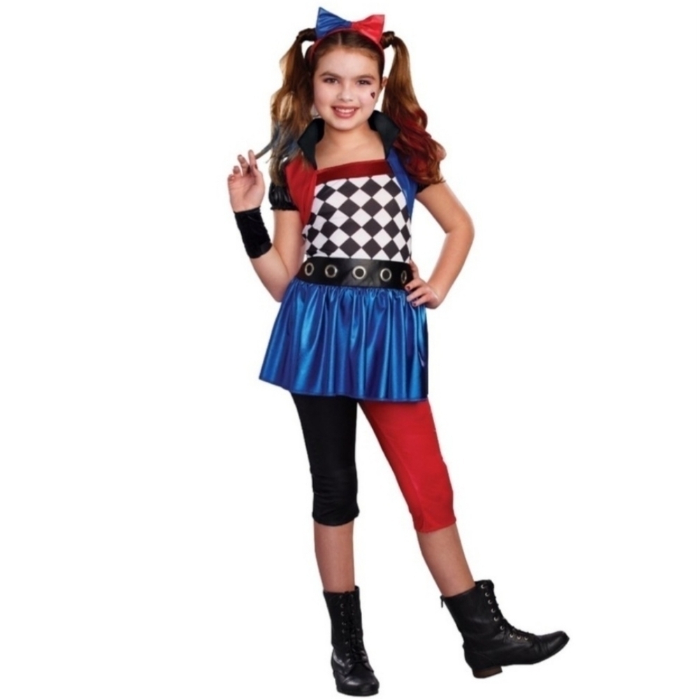 Harlequin Jester Dress Halloween Costume Cosplay Girl's XL Checkered Red Blue
